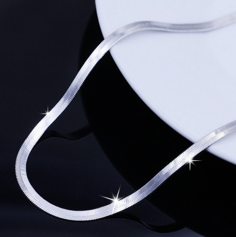 Silver Plated Women Men 4mm Flat Snake Link Lobster Chain Necklace 18″ S1