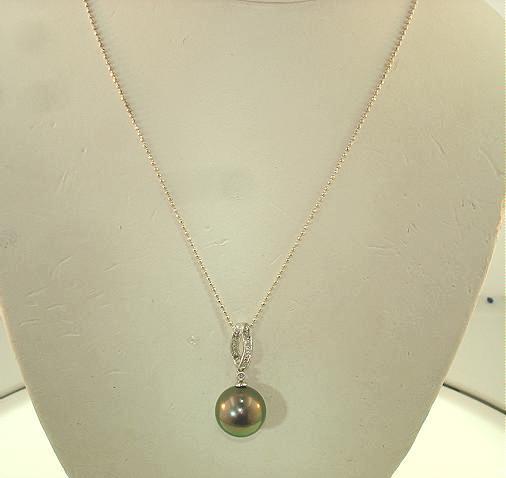 14k White Gold 13.7mm 17.45Cts Black Tahitian Pearl 0.045Cts Diamond Pendant #3