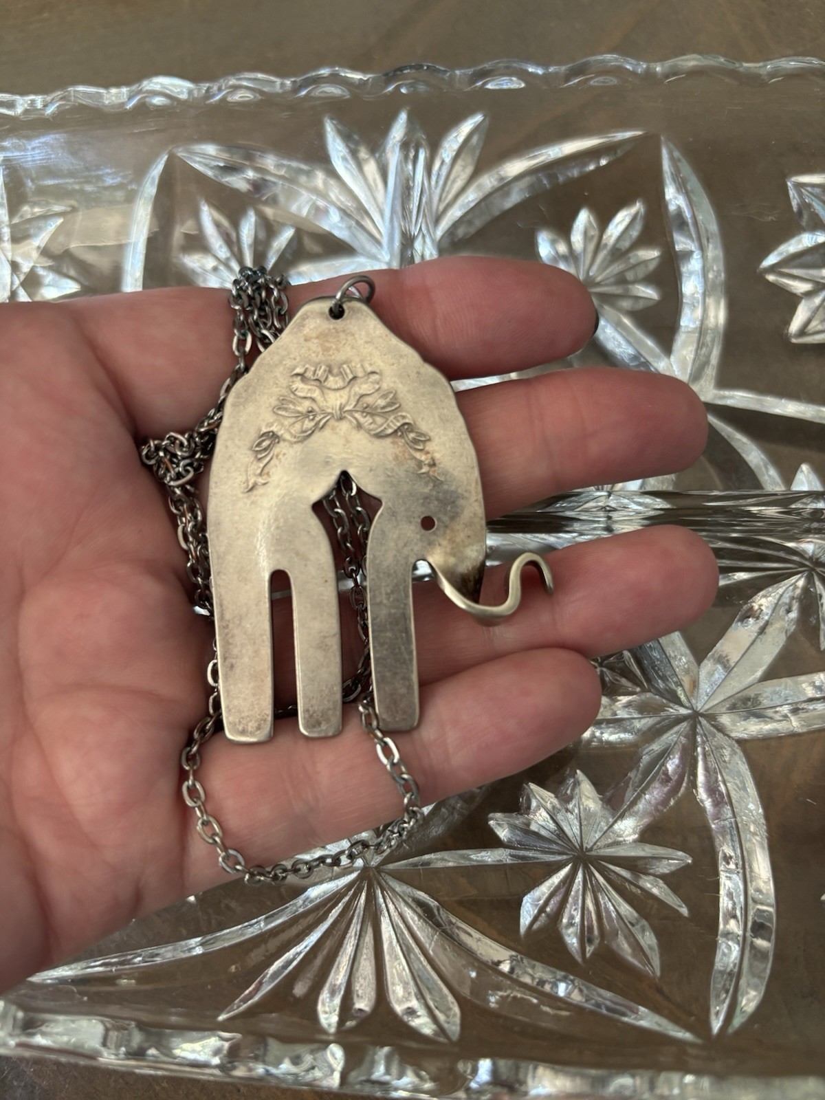 #20 Elephant Silverware Fork Bow Necklace- Artisan Made