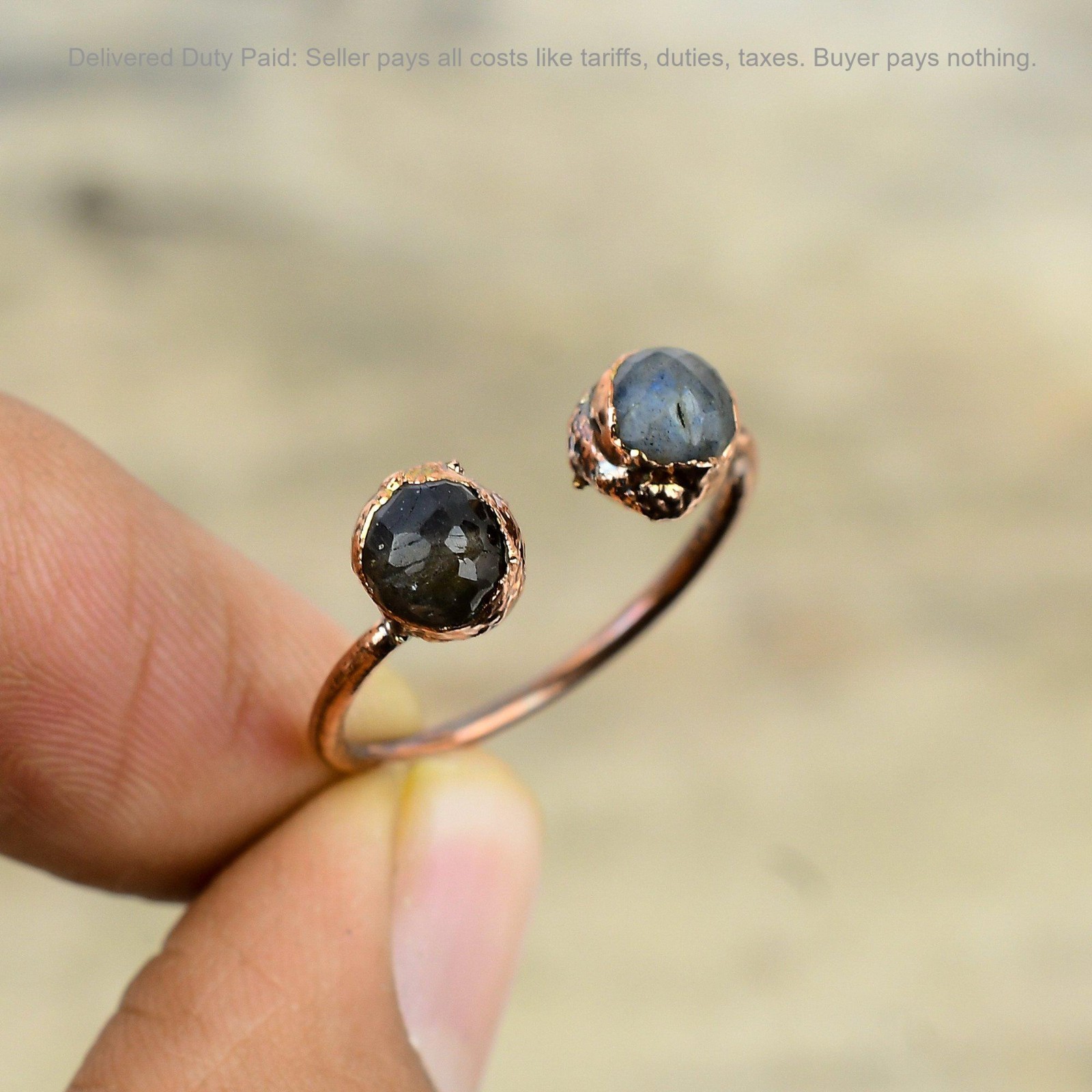 Christmas Sale Copper Natural Labradorite Electroformed Stackable Ring Jewelry