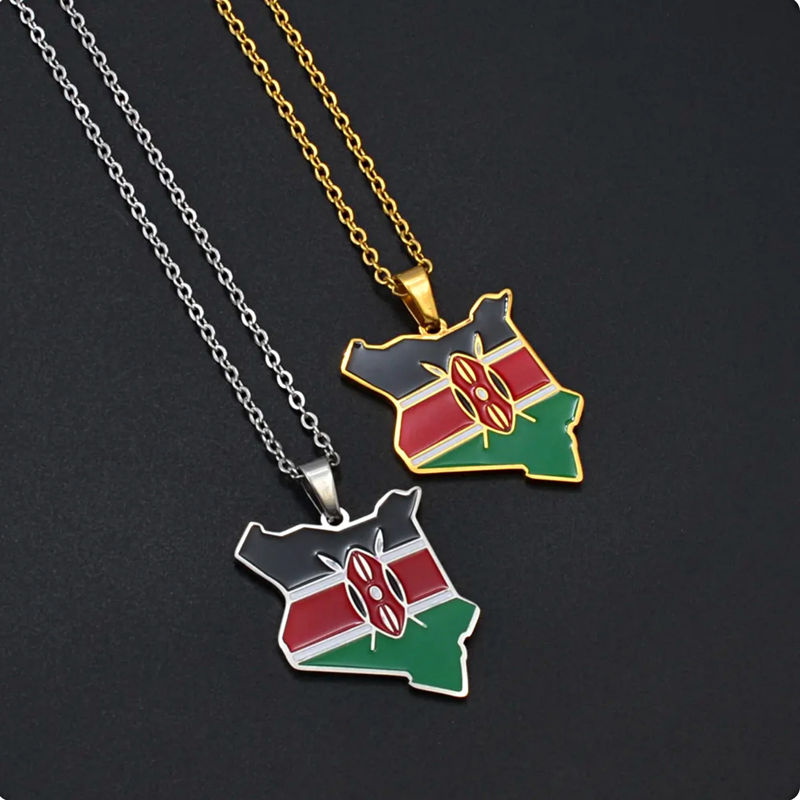 Kenya Map with Flag Pendant Necklace