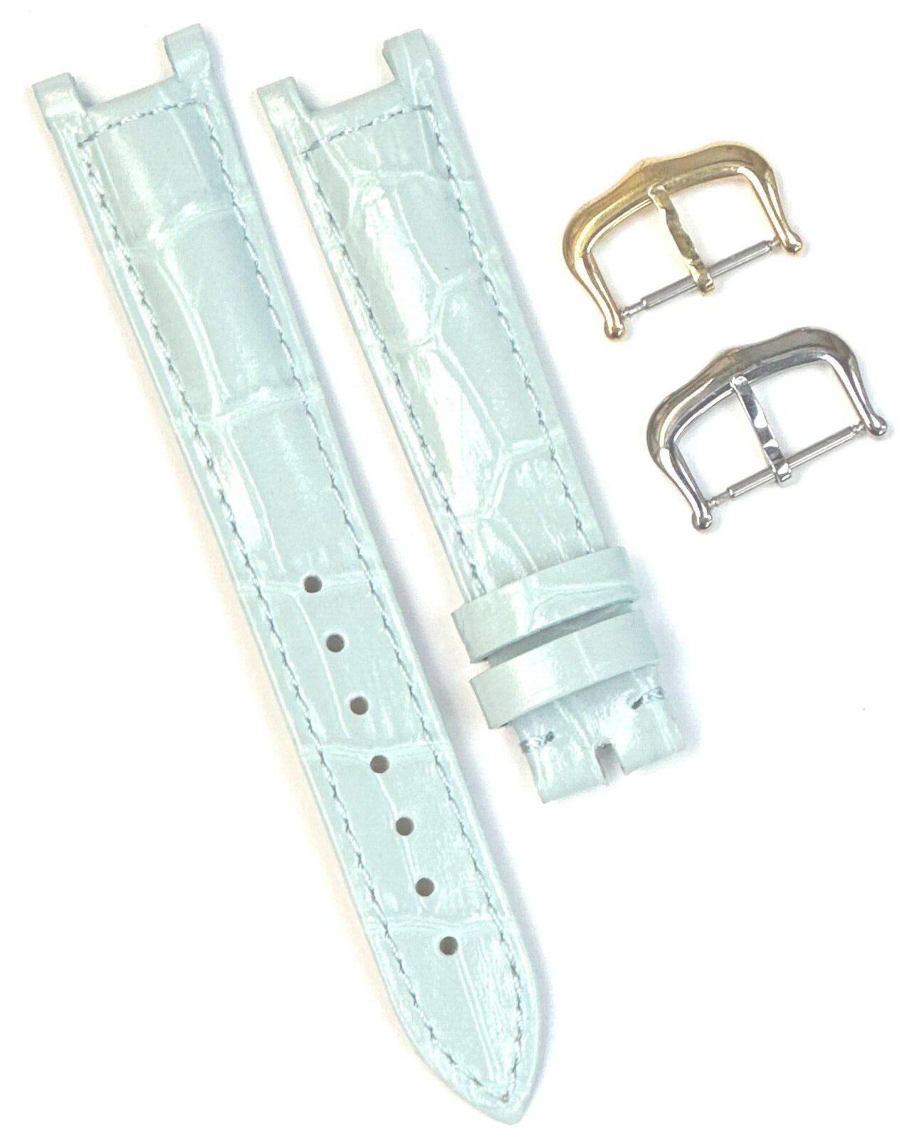 Watch Band For Cartier PASHA Alligator Grain Size 16x14mm L.Blue Color