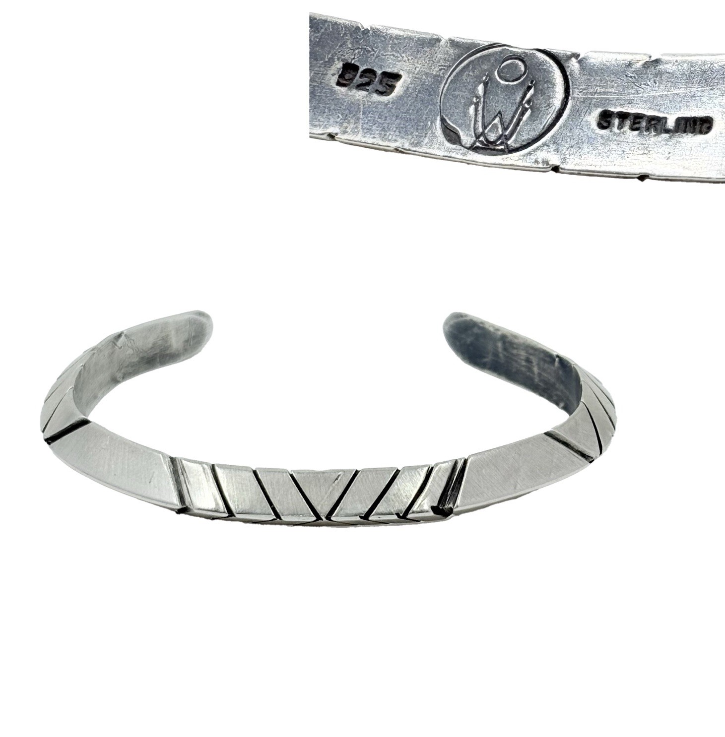 Sterling Silver Native American Hand Made Cuff Triangle Bracelet Artisan Signed