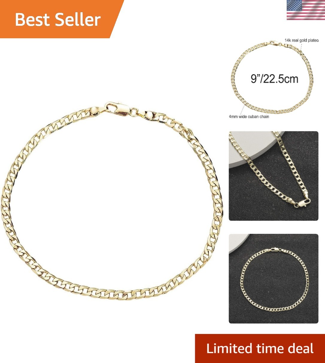 Durable 14K Gold Cuban Link Ankle Bracelet – Perfect Gift for Any Occasion