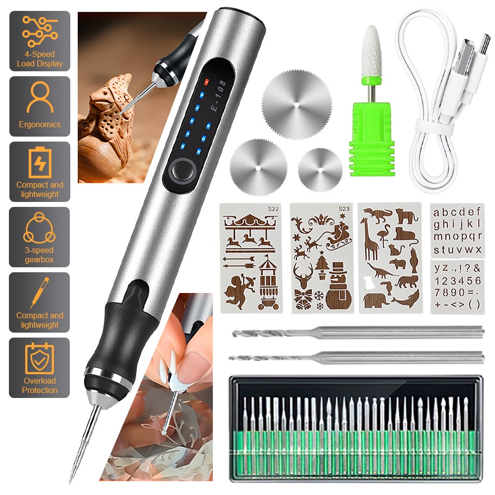 Electric Engraving Pen with 37 Bits USB Rechargeable Cordless Engraving Machine