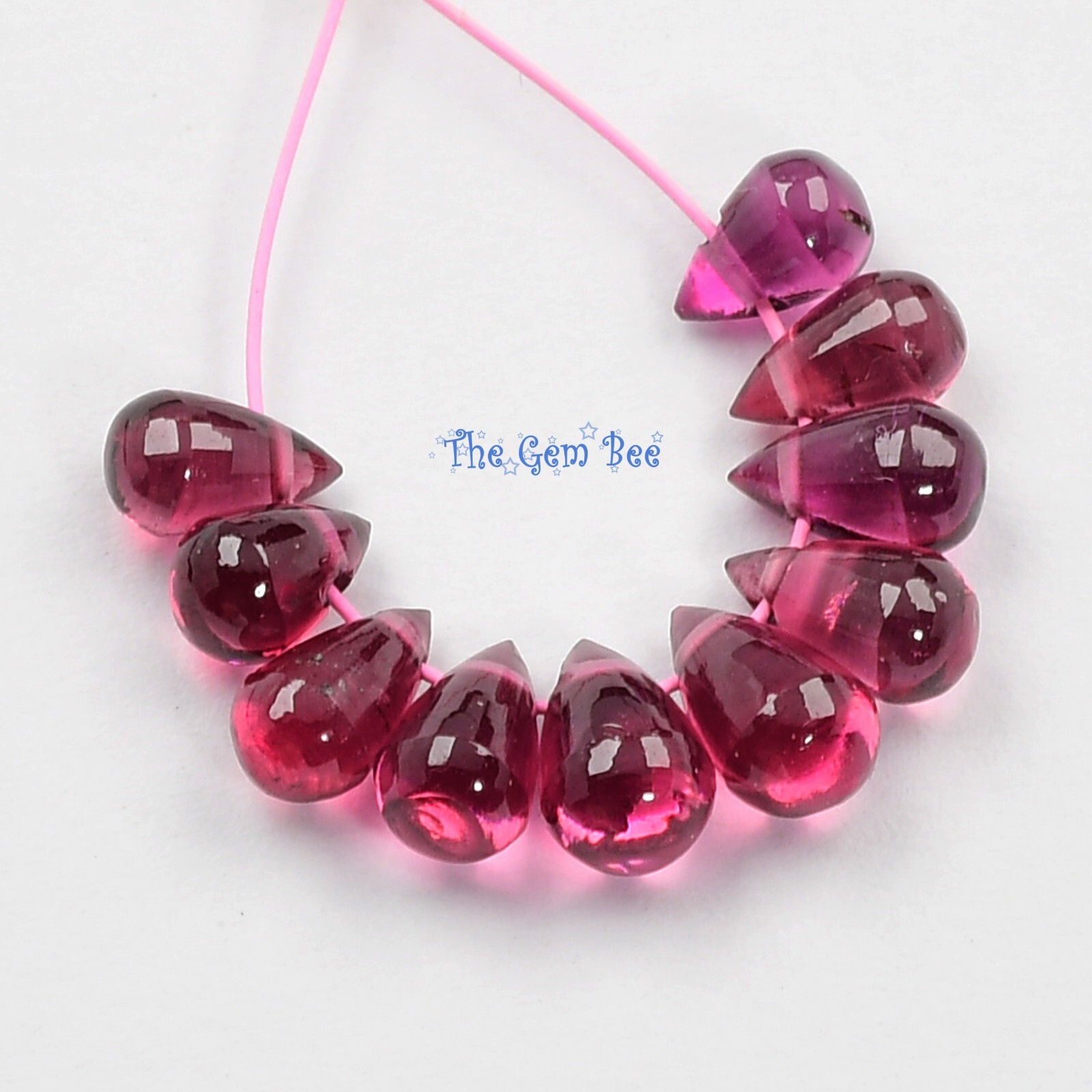 Gem Rhodolite Garnet Smooth Full Teardrop Briolette Beads (10)