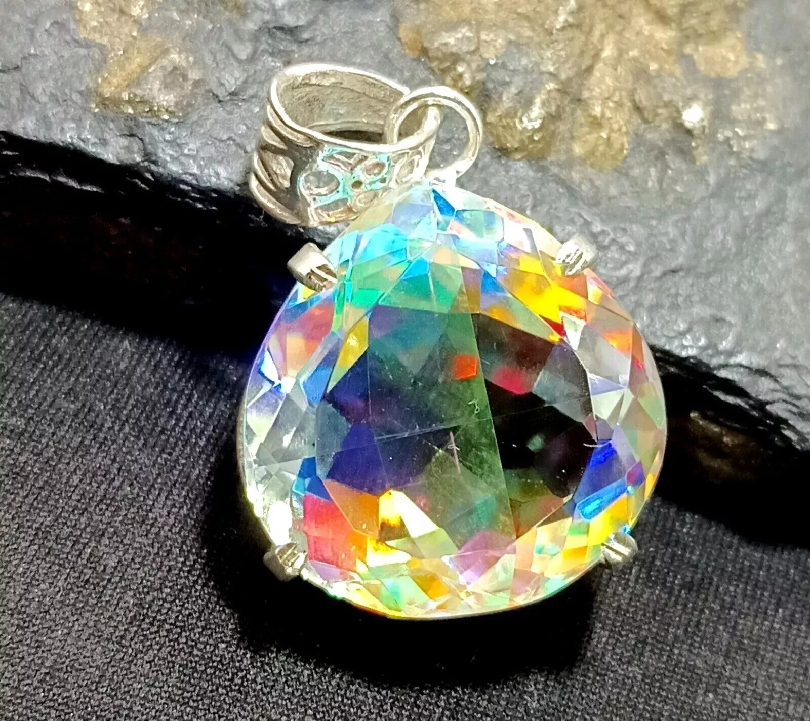 94.70 Ct AAA Certified Natural Mystic 925 Solid Silver Pendant Loose Gemstone