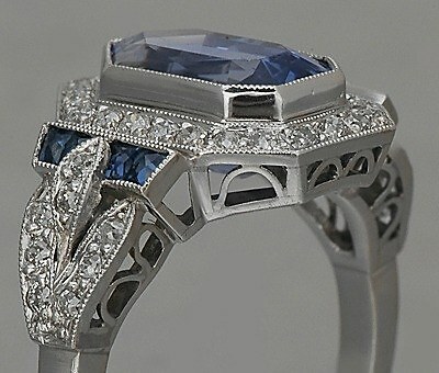 Mid-Century Art Deco Fancy Cut Blue Sapphire With Brilliant White CZ Fine Ring