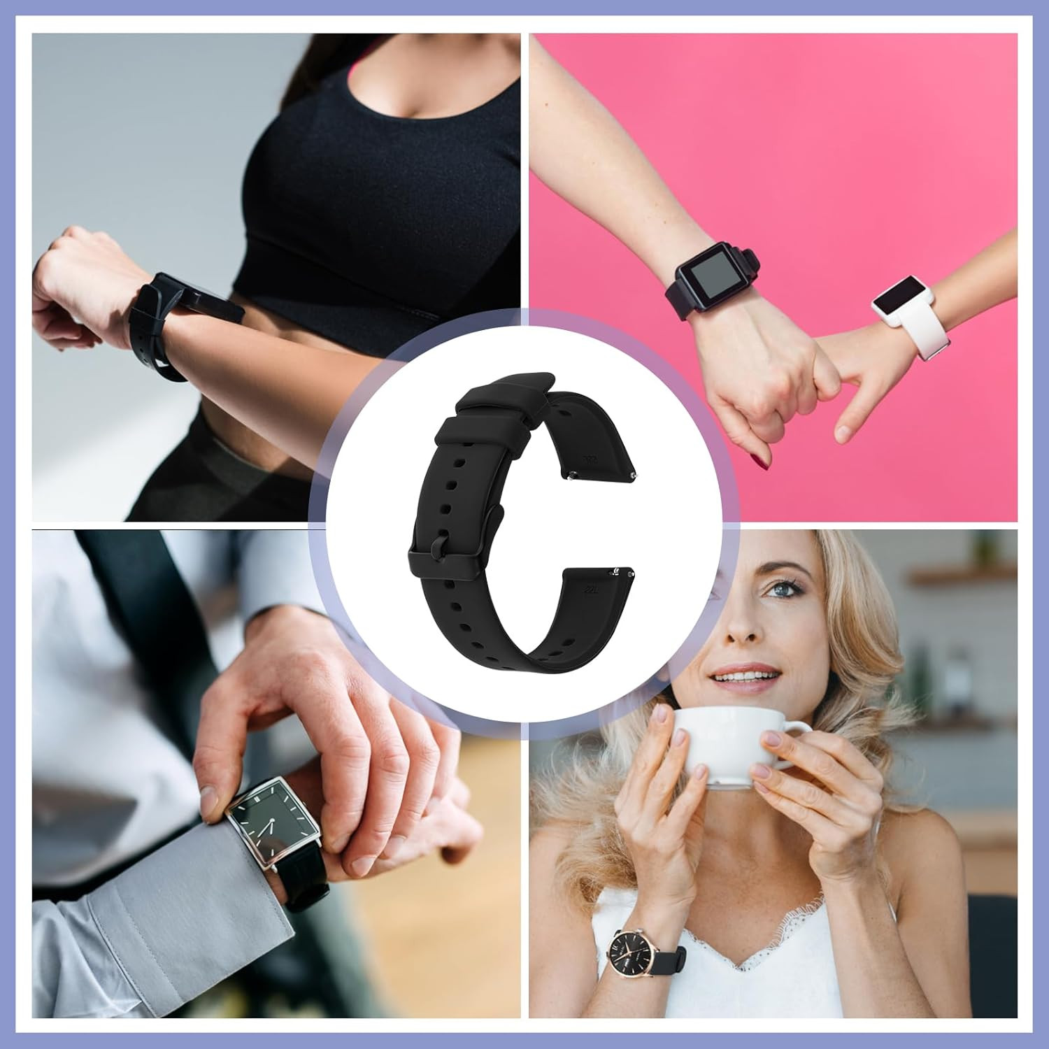 Waterproof Silicone Watch Bands with Stainless Steel Buckle for Smart Watch 22mm
