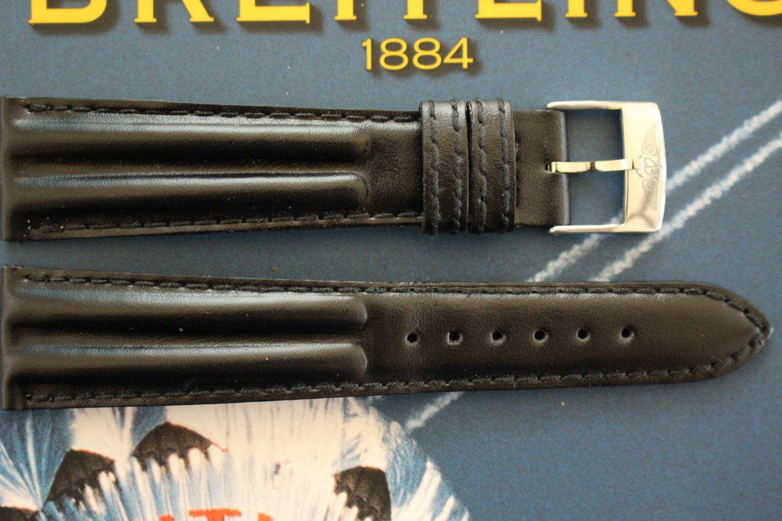 AOK 20-16 TONGUE BUCKLE BLACK DBLE BUMP WATCH BAND WATCHBAND STRAP FOR BREITLING