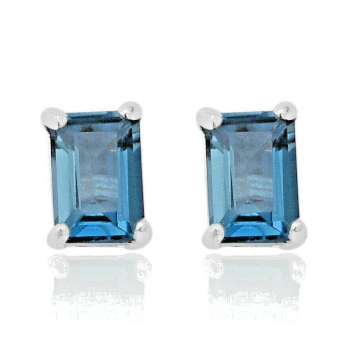 London Blue Topaz Stud Earrings in Sterling Silver 1.38 ctw