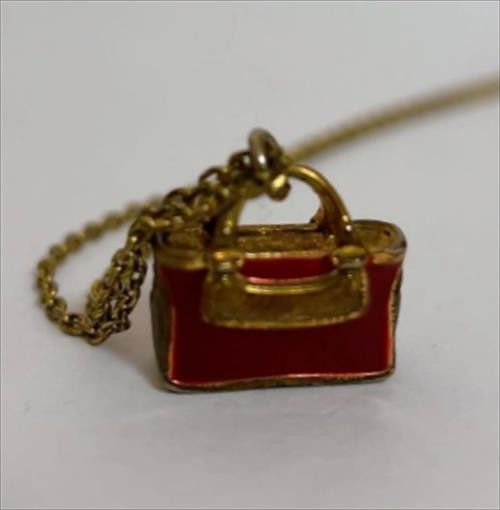 CELINE Necklace Handbag Motif Pendant Enamel Red Gold Length: 20.5 in.Vintage
