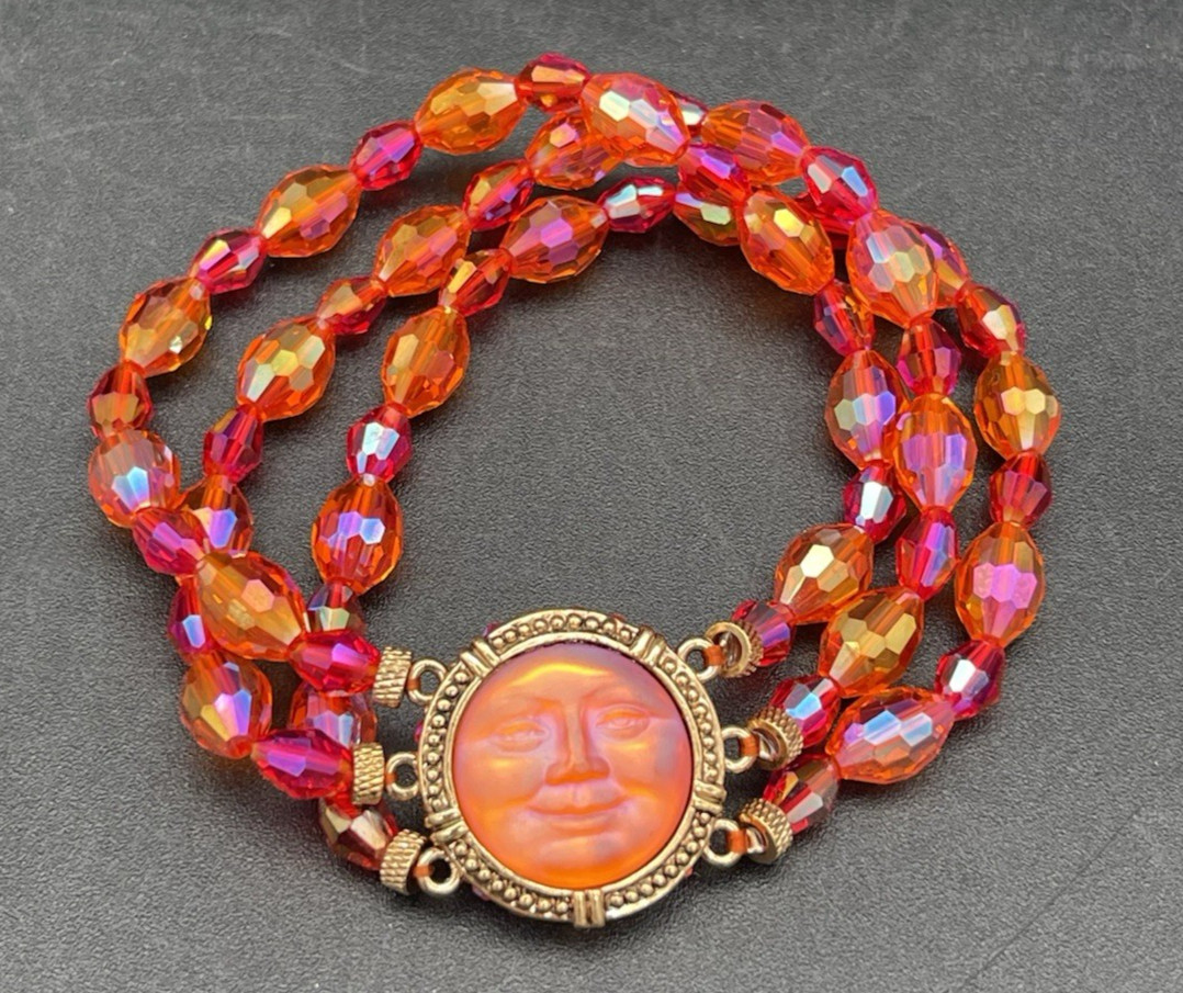 VTG Kirks Folly Expect Miracles Moon Face Crystal Multi Strand Bracelet Unsigned