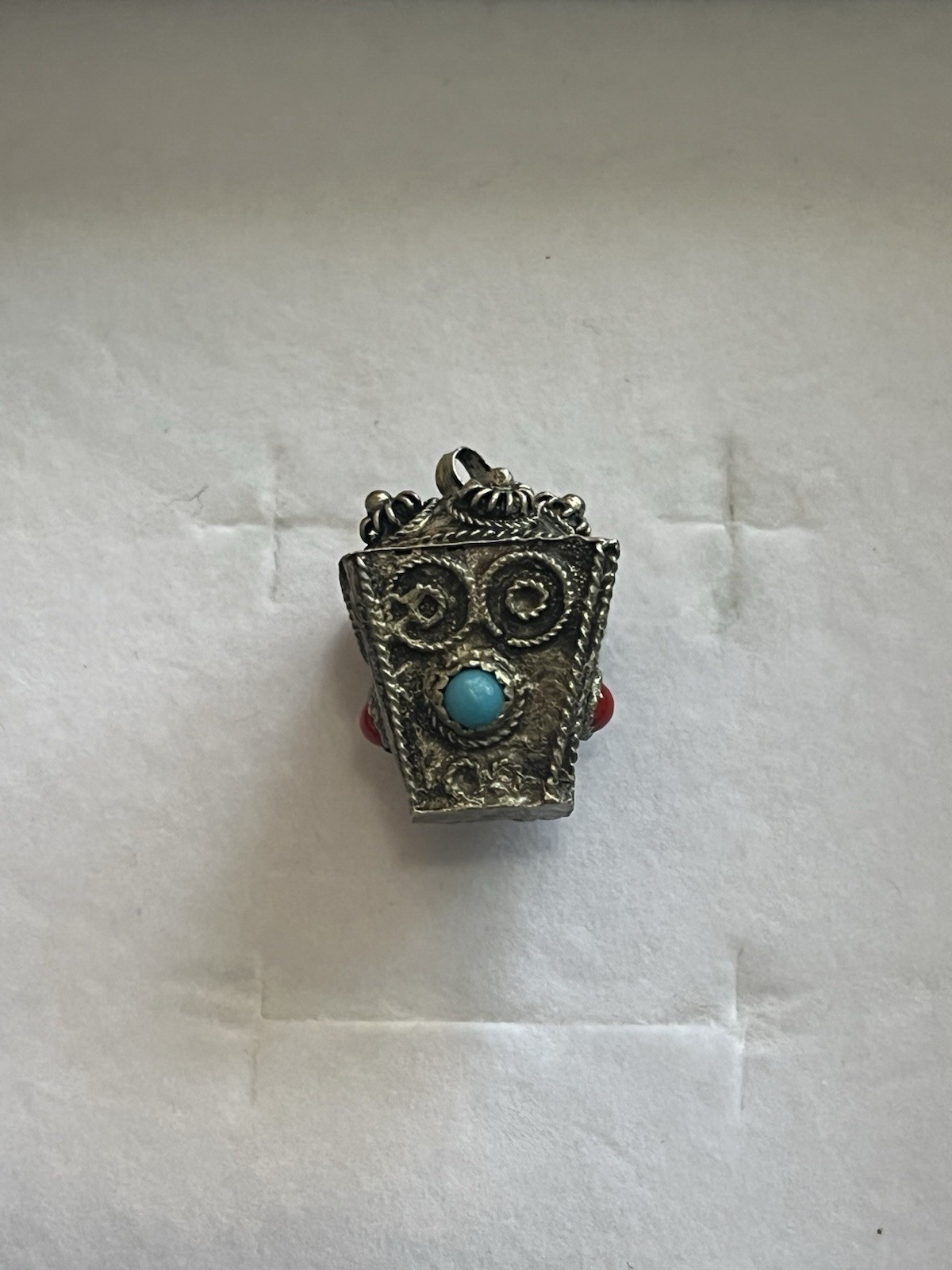 Antique Nepalese Or Tibetan Style Filigree Prayer Box Charm Sterling Silver