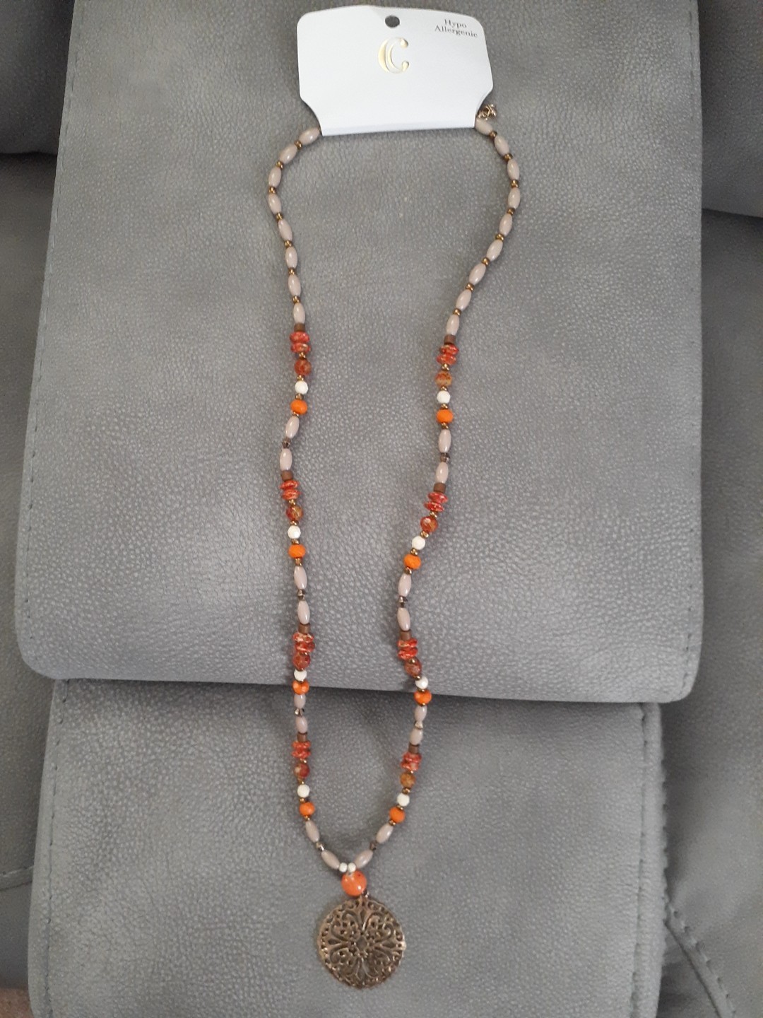 Charming Charlie GoldTone Orange Brown Bead Long Necklace for Layering 15″ Drop