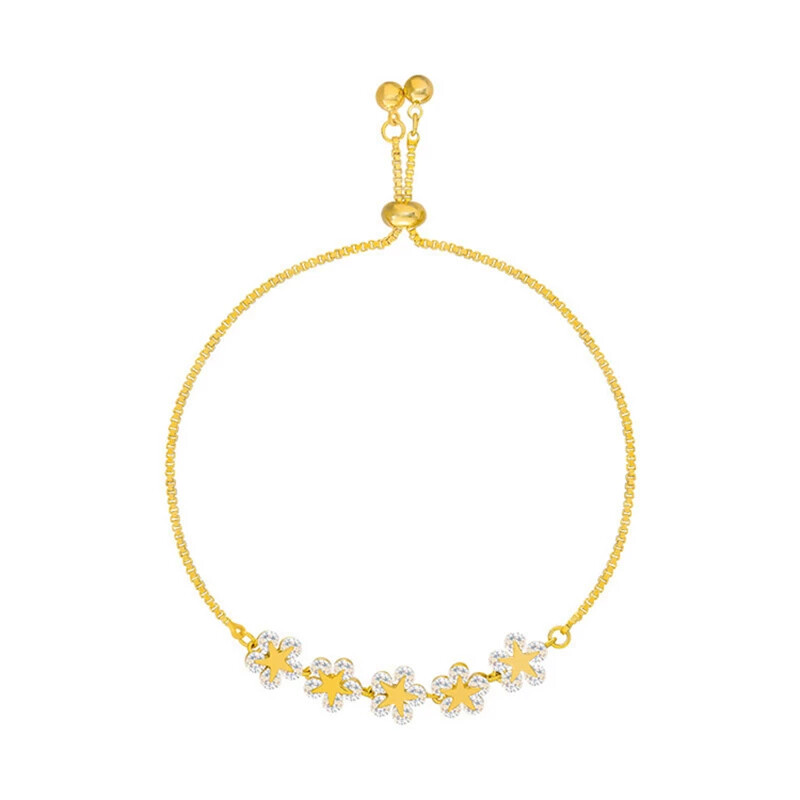Adjustable Yellow Gold Silver Plated CZ Drawstring Slider Bracelet Gifts – NEW!