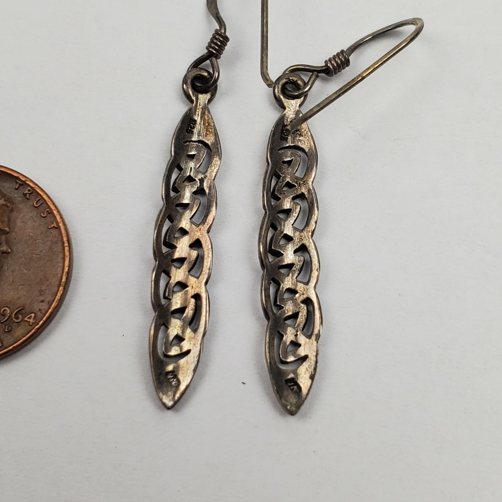 Vintage Celtic Weave Design Sterling Silver Earrings 1.25 Inches Long 2.4 Grams