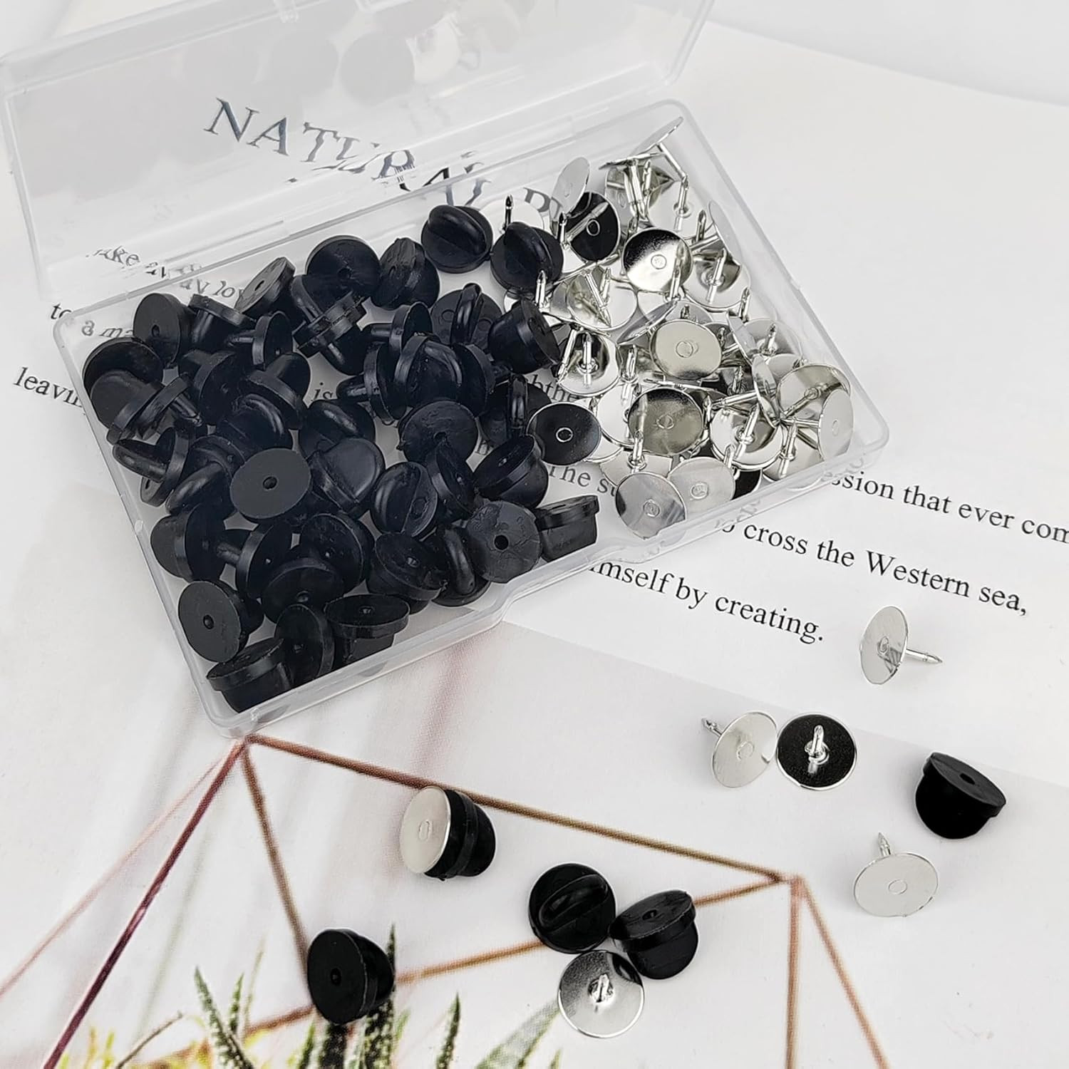 50 Pairs Pin and Backs, Backs Locking Tie Tack, Rubber Pin Backs, Tie Tacks Pins