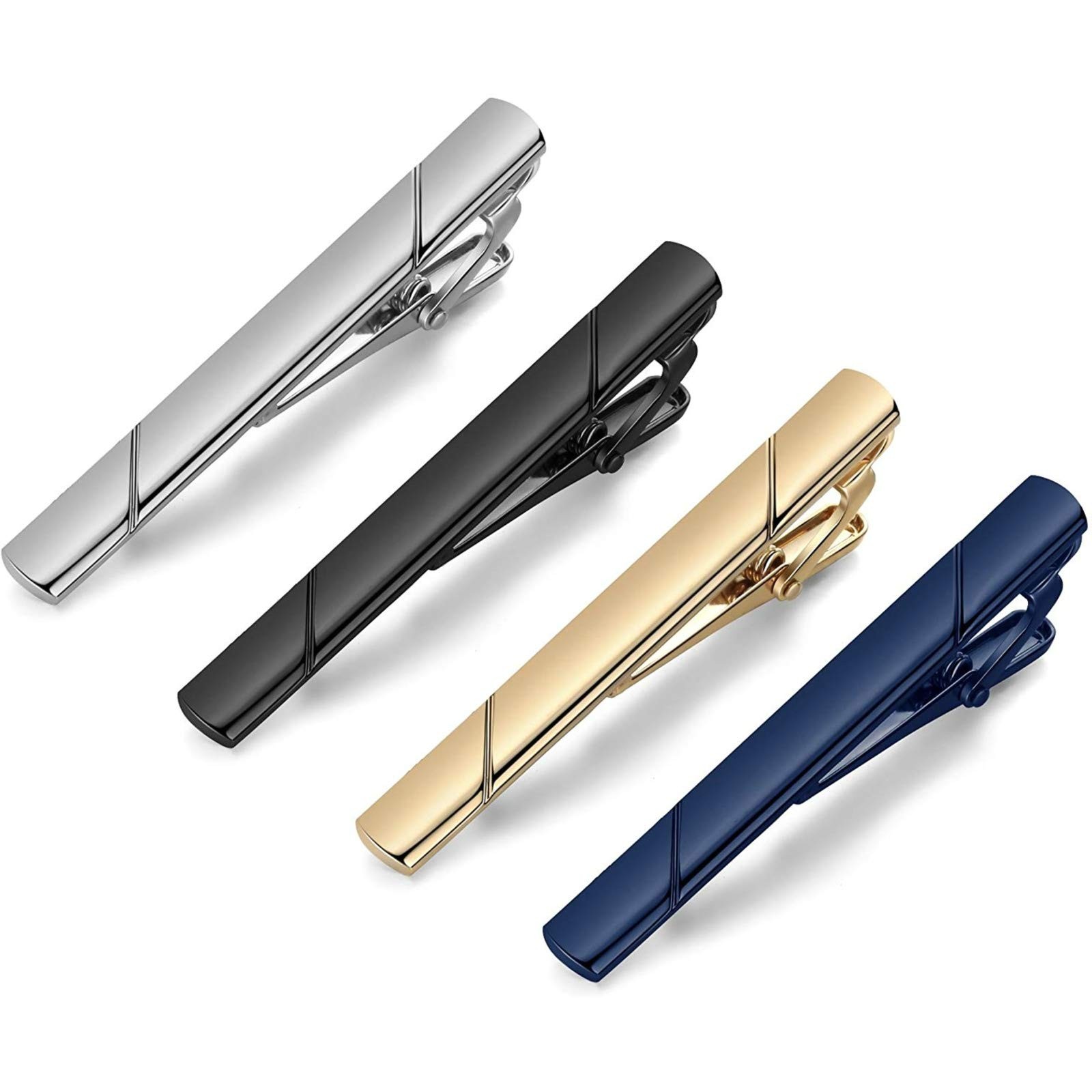 MOZETO Tie Clips for Men, Black Gold Blue Silver Tie Bar Set for Regular Ties…
