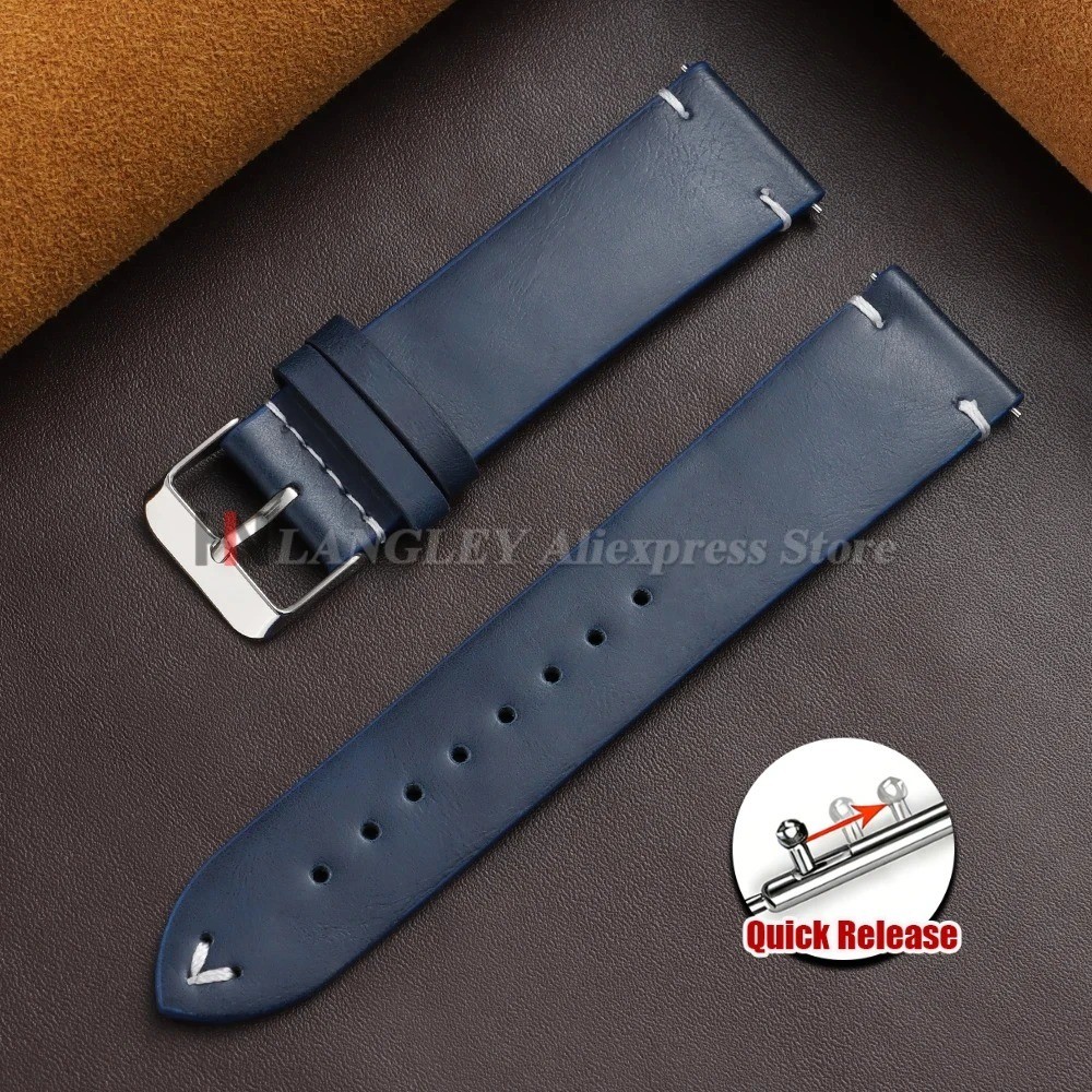 Retro Oil Wax Genuine Leather Watch Band 18 19 20 21 22 24mm Thin Cowhide Strap