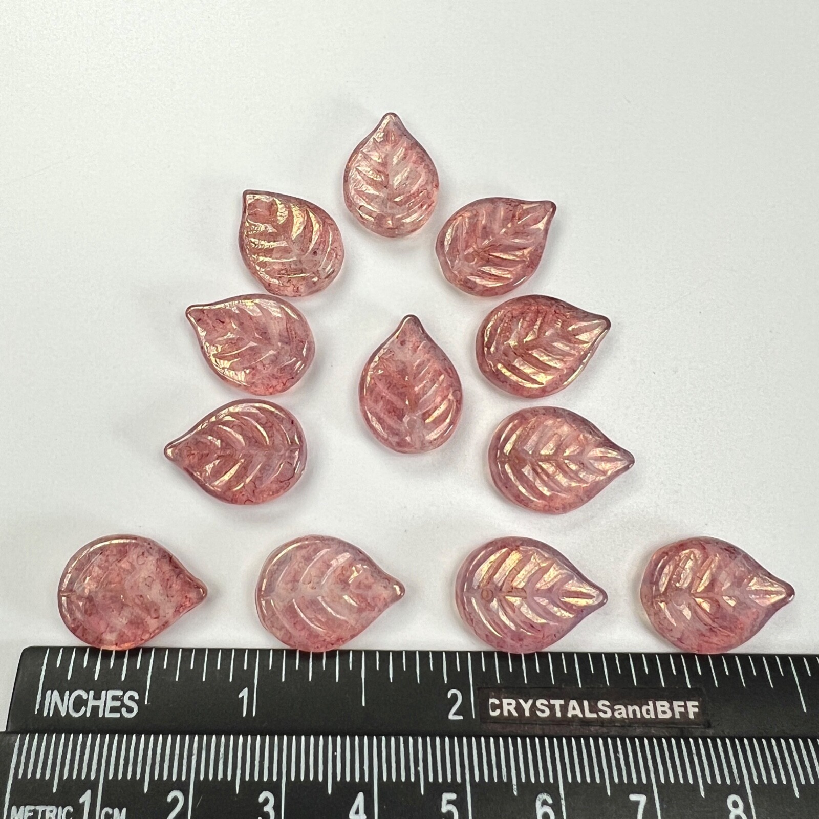 Czech Glass Druk Pendant Beads 18x13mm, top drilled Leaf, White Opal Red Lust,50