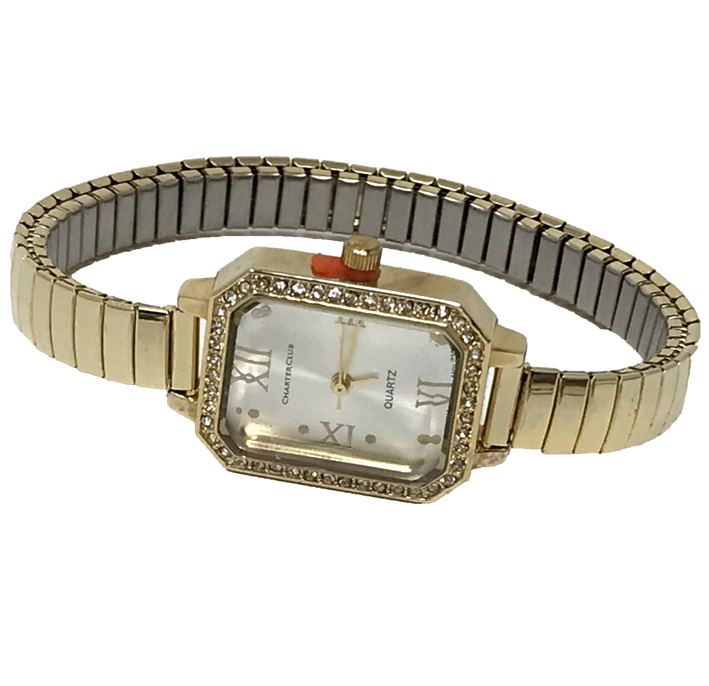 Charter Club Watch Womens Gold Tone Stretch Band W Crystal Accents New Battery