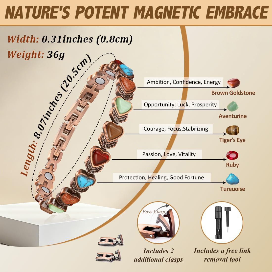 Women’s Copper Magnetic Bracelet Clover Crystal Adjustable Pain Relief Arthritis