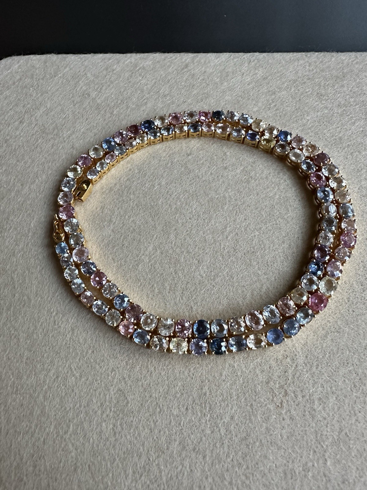 Certified Natural Burma Mogok Multicolor Sapphire 19K Yellow Gold TennisNeckalce