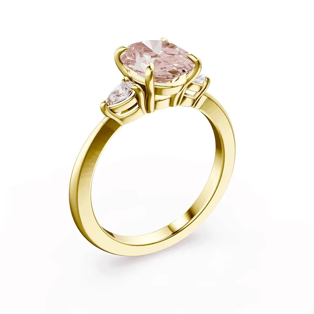 18k Yellow Gold IGI Lab Created Fancy Vivid Pink Diamond Ring 3.20 Ct Oval Cut