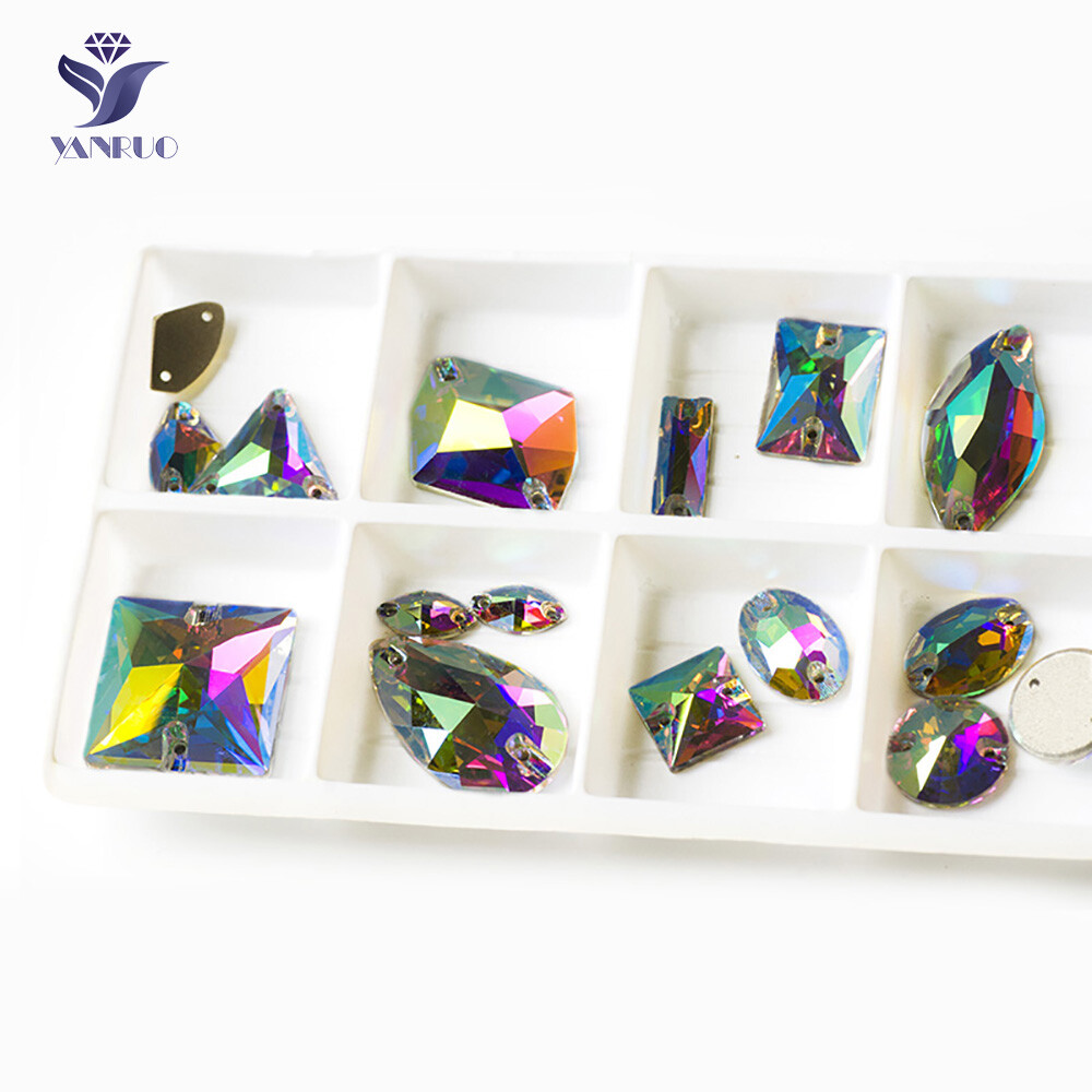 All Shapes AB YANRUO Flatback Sew on Rhinestones Crystal Strass for Garment