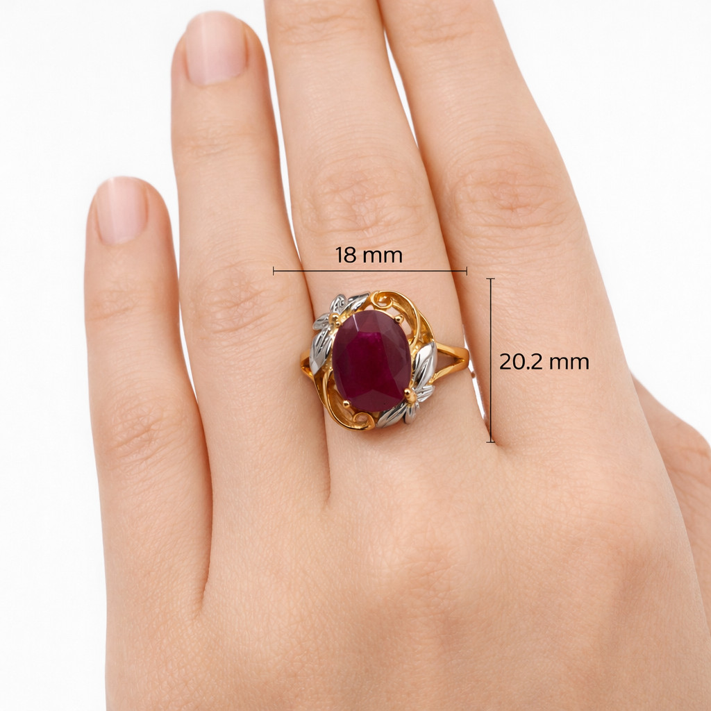 Thai Handmade 18K Gold Plated 11 x 13 mm. Red Ruby(9.05 CT.) Ring Size 8.5