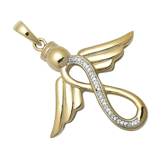 14K Two Tone Gold Plated Lab Created Diamond Infinity Shaped Angel Pendant Charm