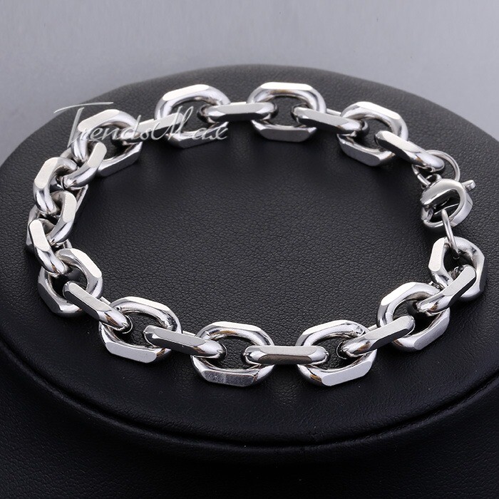 10mm Oval Cable Link Mens Boys Silver Tone Stainless Steel Bracelet Chain 8inch