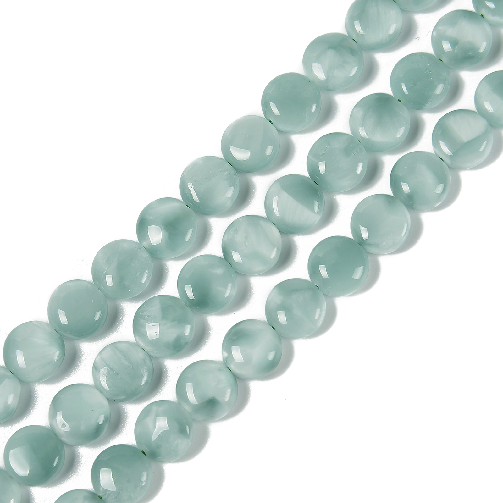 Iridescent Dark Green Moonstone Smooth Coin Size 12mm 15mm 20mm 30mm 15.5″Strand