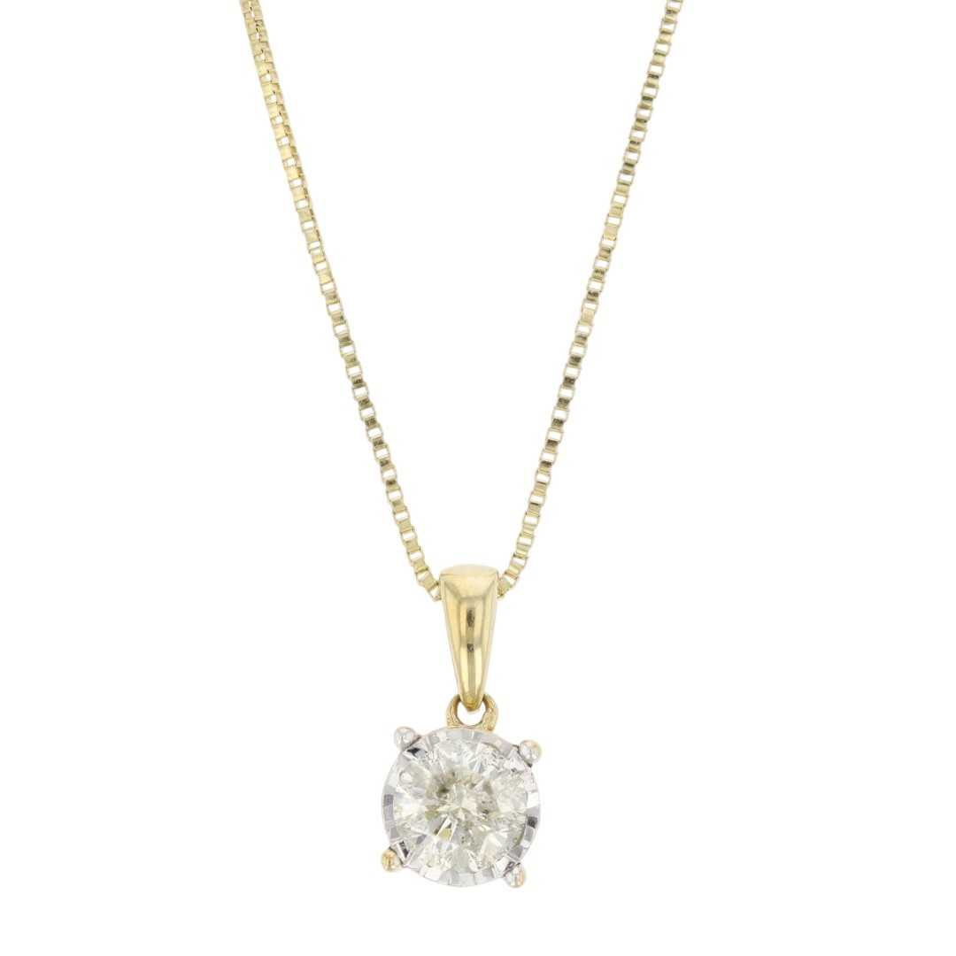 .50ct Round Cut Diamond Solitaire Pendant on 21.25″ Necklace 10k Yellow Gold