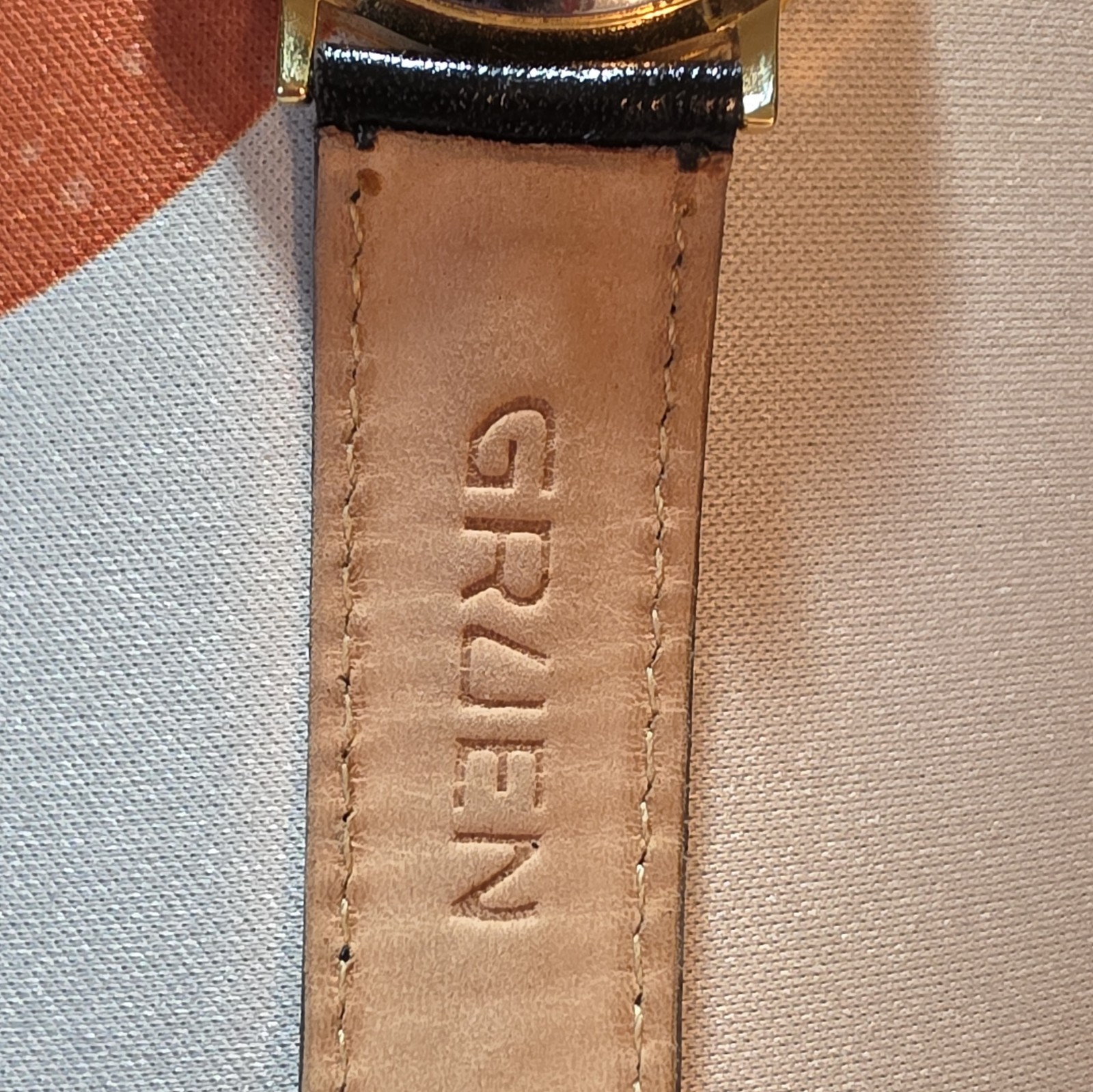 Gruen Classic Quartz Gold Tone Stainless Case White Roman Dial Black Leather