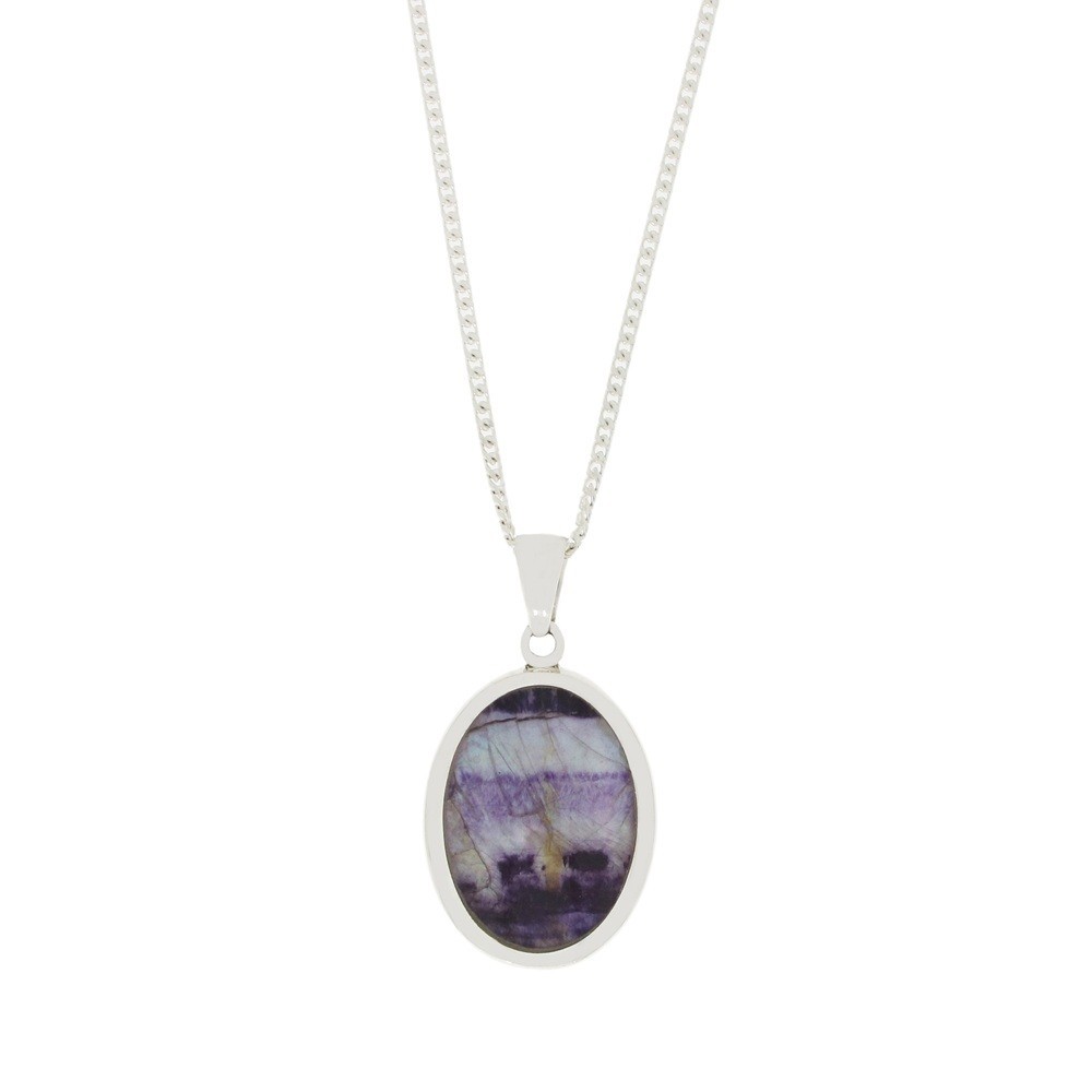 Derbyshire Blue John Sterling Silver Oval Pendant and Chain DBJ722