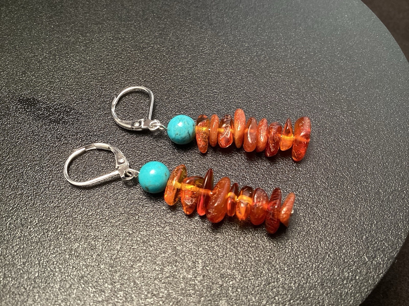 Sterling Silver Turquoise and Amber Beaded Lever back Earrings