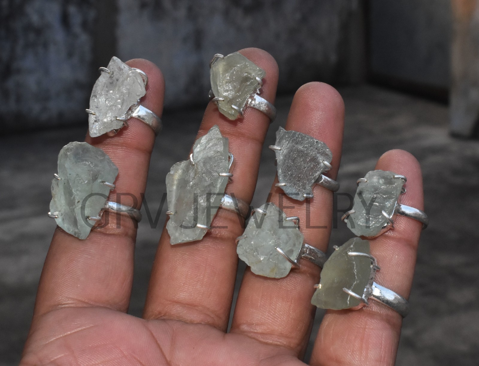 1-500 Pcs Rough Aquamarine In Wholesale Rings Lot Bulk: Silver Plated Whr-77