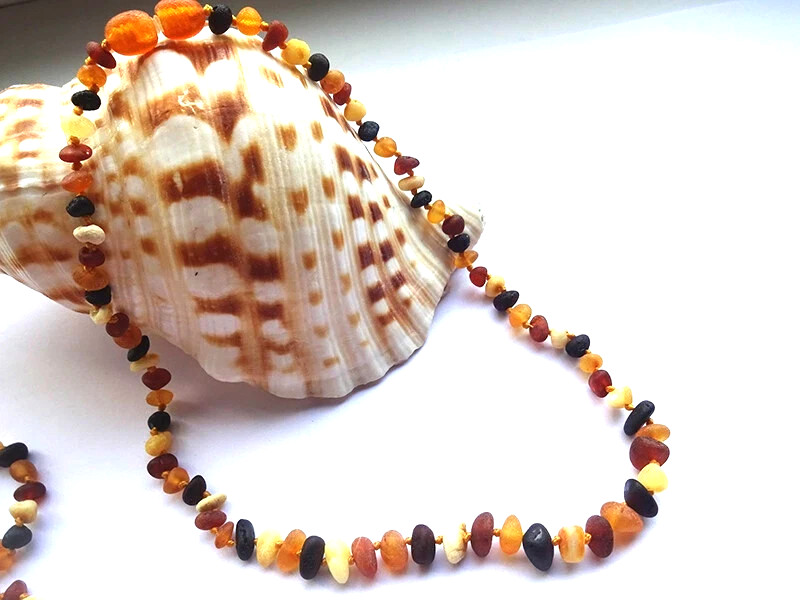 BALTIC AMBER Necklace Rounded Natural Multicolor Raw Beads 15” 38cm