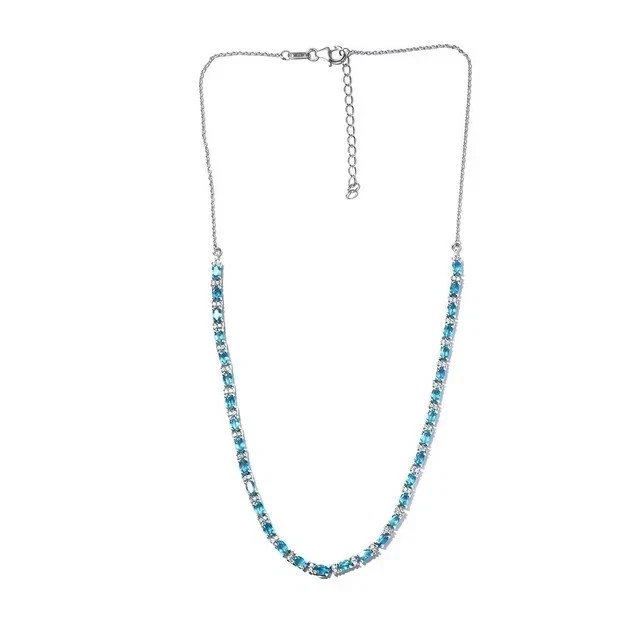 15TCW Oval Cut Lab Created Topaz & Diamond Tennis Necklace 925 Sterling Silver