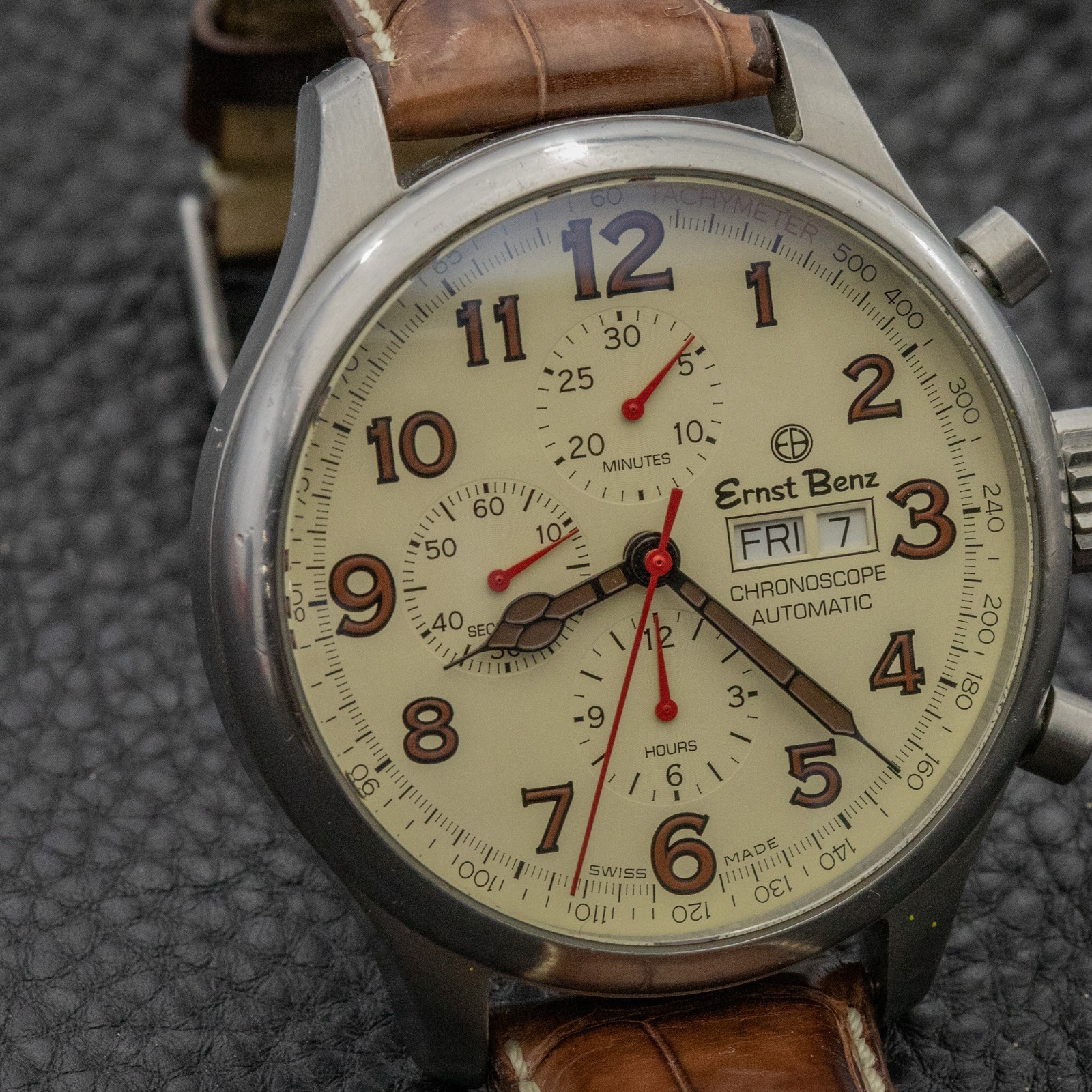 Ernst Benz 47mm ChronoScope GC10118 Parchment Dial Leather Strap – Rare