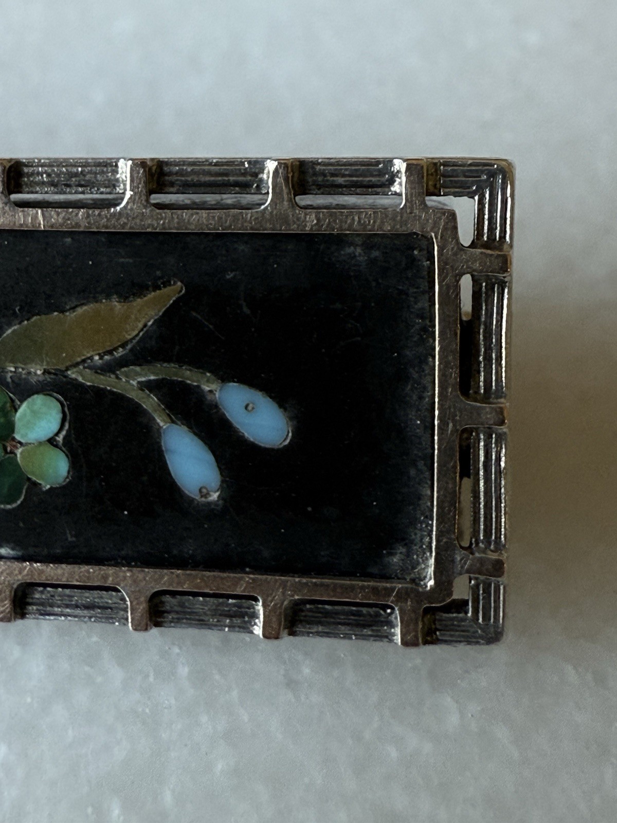 Antique Victorian Pietra Dura Forget-Me-Not 9ct Gold & Silver Mounted Pin/Brooch