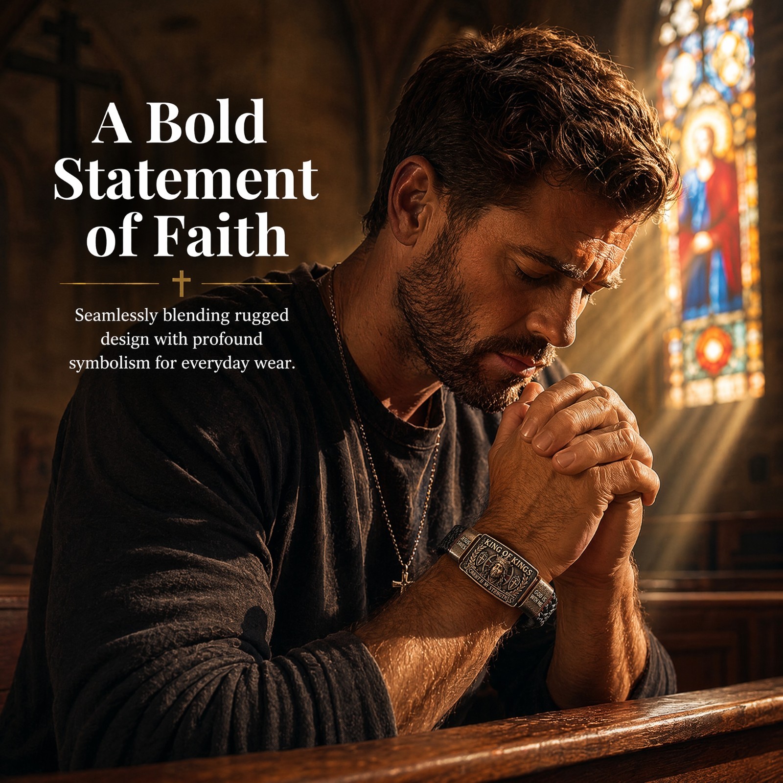 King of Kings Religious Bracelet, Adjustable Inspirational Wristband for Men
