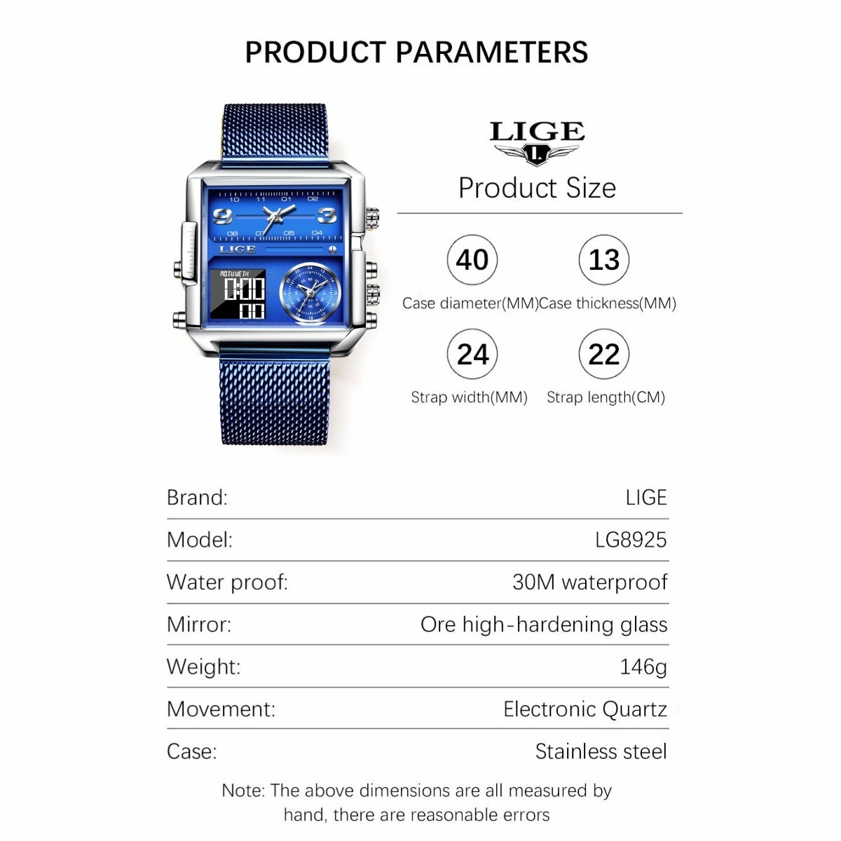 Fashion Men Watch Electrical Quartz Digital Week 3ATM Waterproof LED Wristwatch