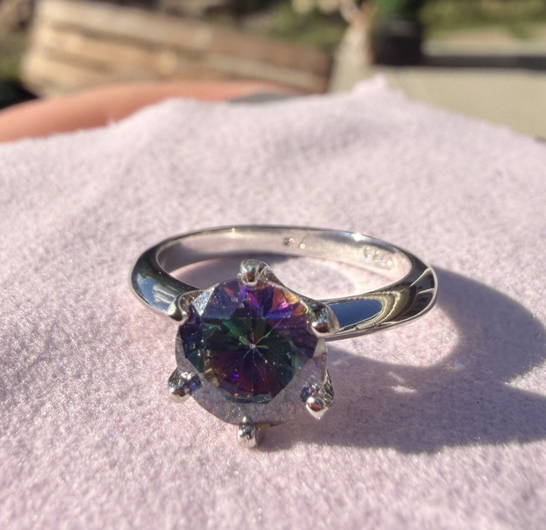 Sterling Silver mystic topaz (8.8×8.7mm) Round ring size 7