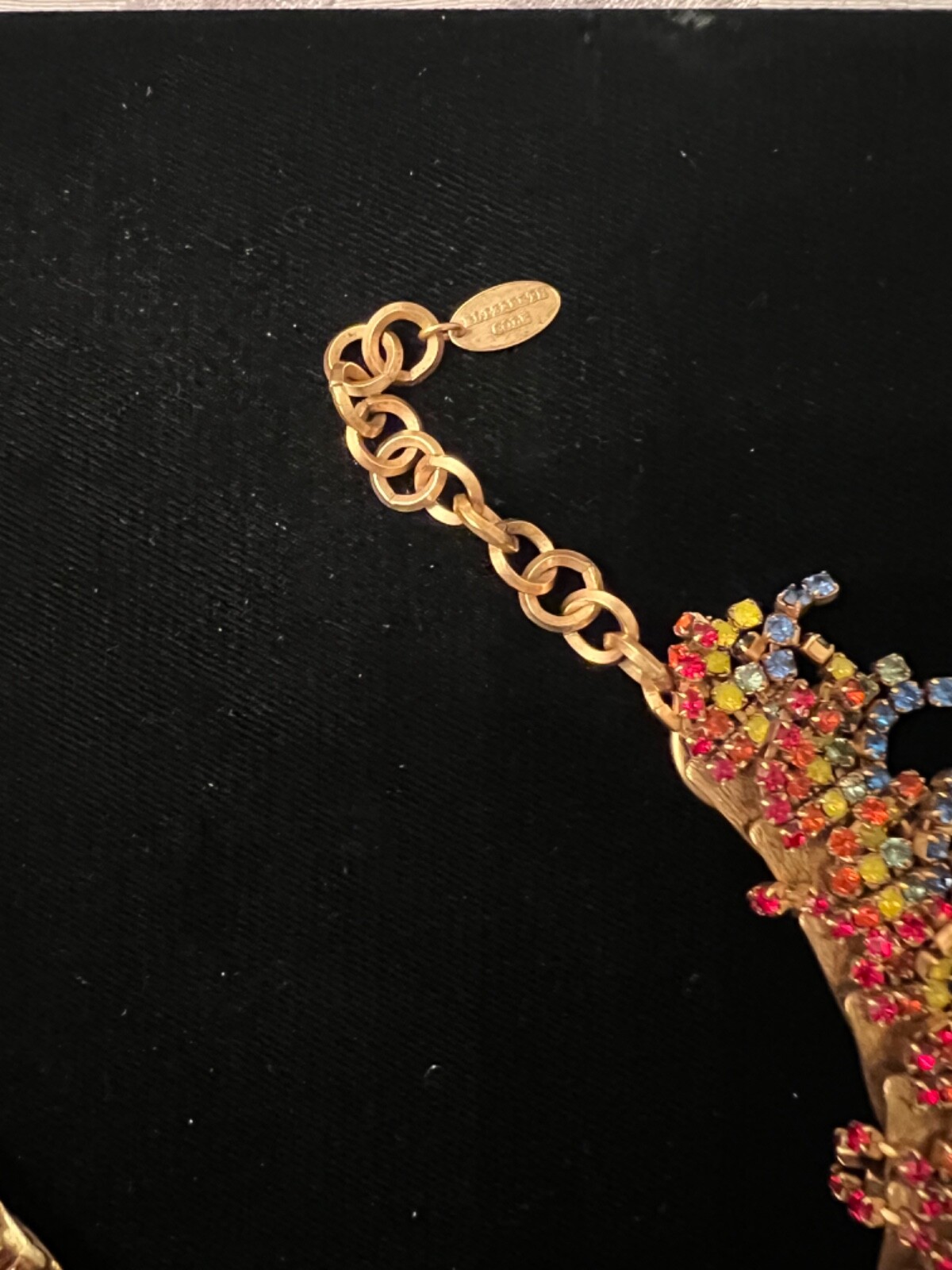 Elizabeth Cole Rainbow Multicolor Rhinestone Fringe Gold Choker Necklace