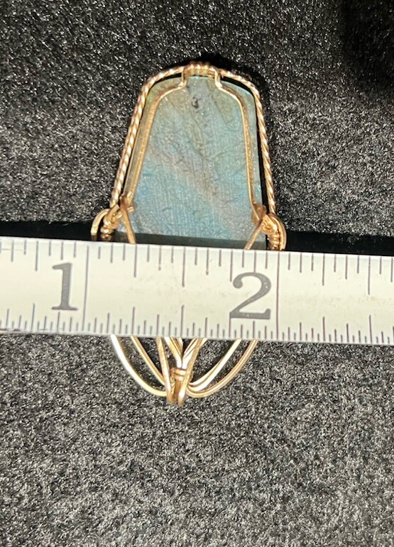 10k Gold Pendant w/ Blue Labradorite Stone 1.75”L Abstract 7.83g Artsy Cottage