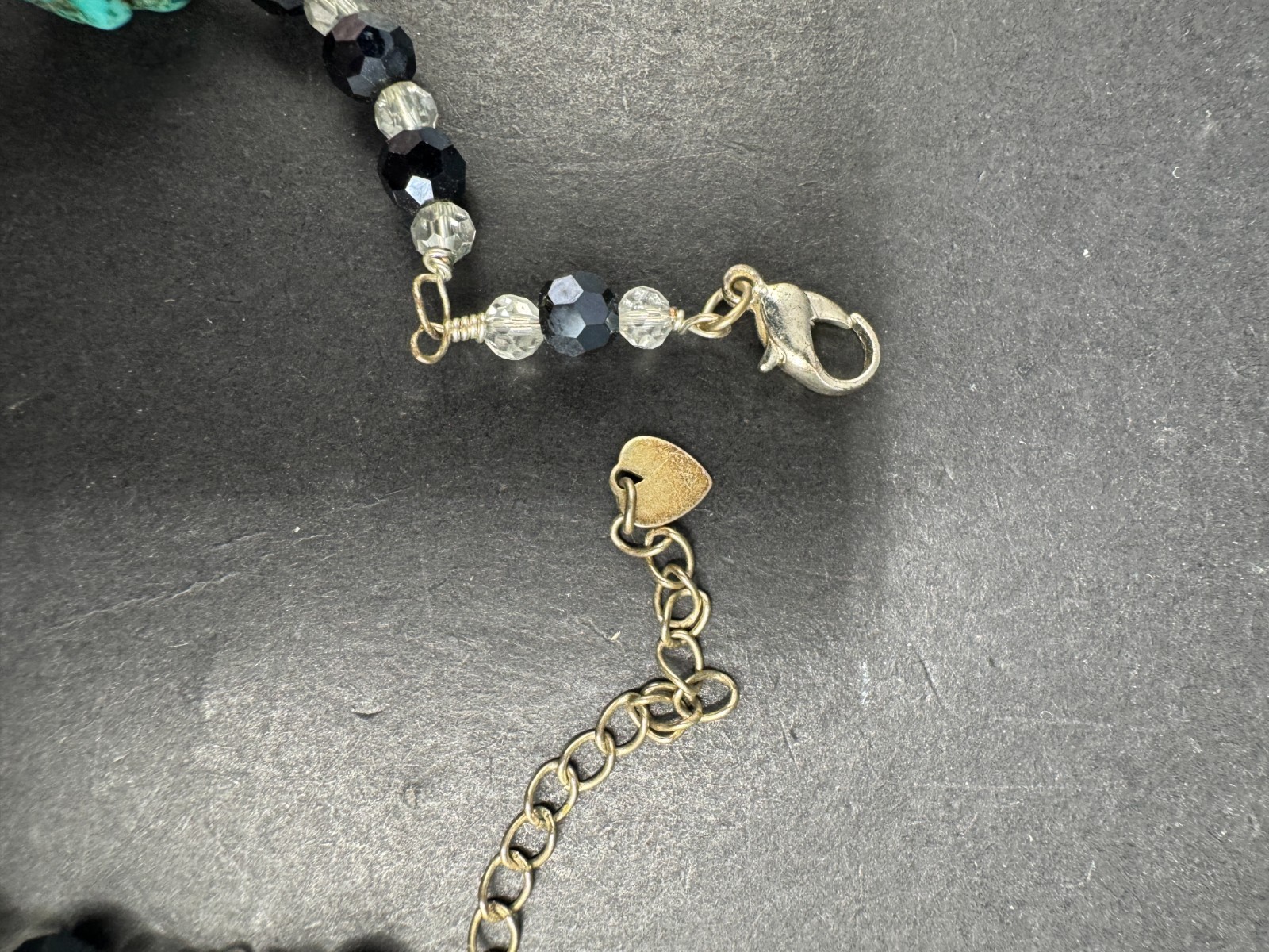 Vtg Handmade Turquoise Nugget & Crystal Necklace & Bracelet Jewelry Set