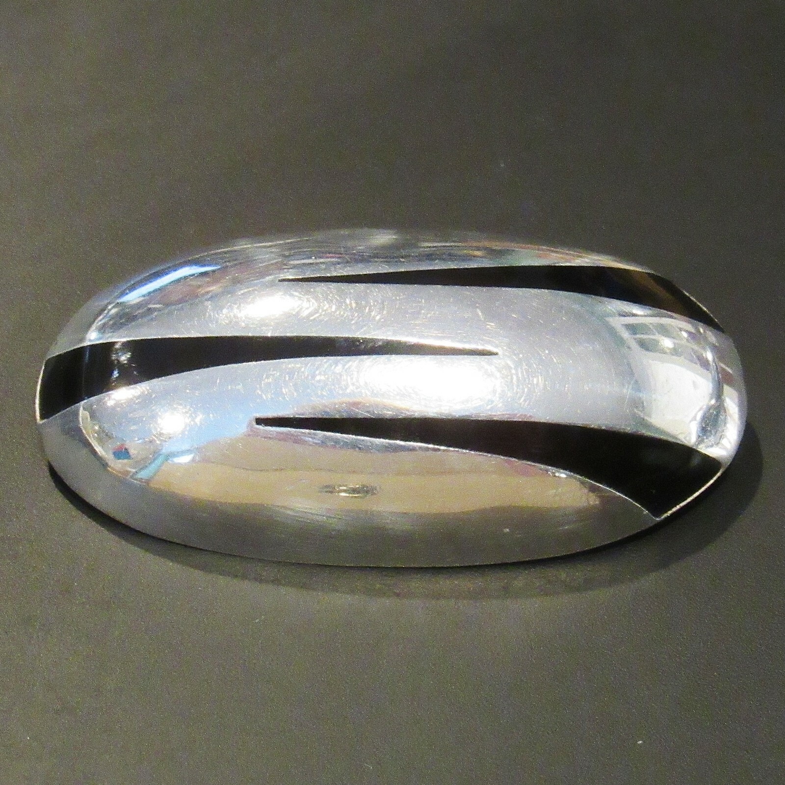 925 Sterling Silver Black Enamel Deco Tiger Stripes Oval Pin Brooch 18.7g Mexico